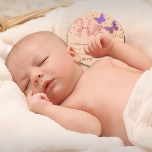 Wooden Butterfly Hello World Newborn Baby Welcome Sign - Image 3
