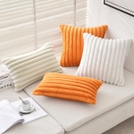 White Fuzzy Striped Soft Pillowcase, 18x18 - Image 7
