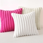 White Fuzzy Striped Soft Pillowcase, 18x18 - Image 6