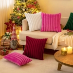 White Fuzzy Striped Soft Pillowcase, 18x18 - Image 2