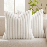 White Fuzzy Striped Soft Pillowcase, 18x18